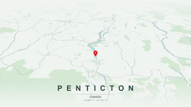 Minimalist vector map of Penticton, British Columbia. High-quality scalable illustration of Penticton geographic boundaries in the Okanagan Valley, Okanagan Lake and Skaha Lake for posters design.