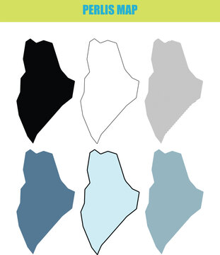 Perlis map outlines in fill outline and lined style with varying colors against white background for infographic use