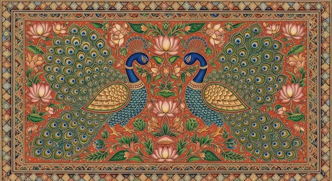 Exquisite Indian Peacock Art with Intricate Floral Designs.