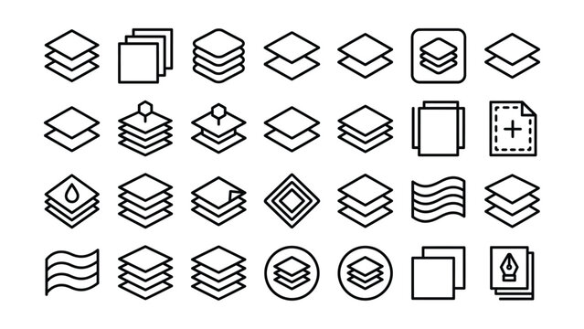 Minimalist black and white stack of papers icons