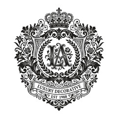 Fototapeta premium Vintage luxury decorative emblem with crown and lettering decorative ornament