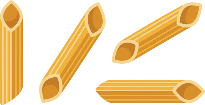 Italian raw penne rigate pasta vector illustration set isolated on a white background commercial culinary graphic design asset for menus and packaging