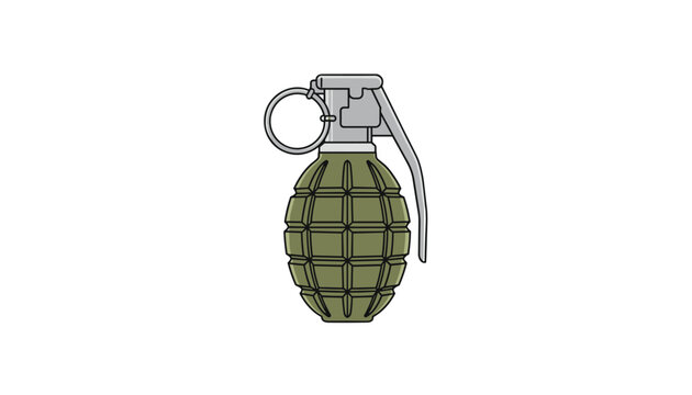Detailed graphic vector illustration of a green military hand grenade isolated on a plain white background.