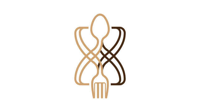 Abstract cutlery logo with fork and spoon elements.