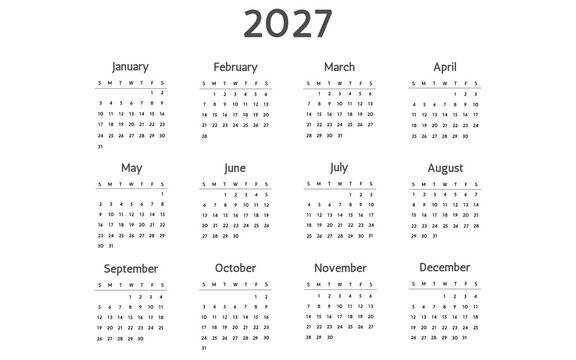 calendar for 2027