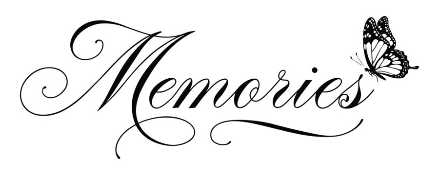 Calligraphic Word Memories With Butterfly Silhouette Black And White
