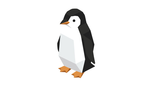 Low poly geometric vector illustration of a cute penguin standing isolated on a clean white background.