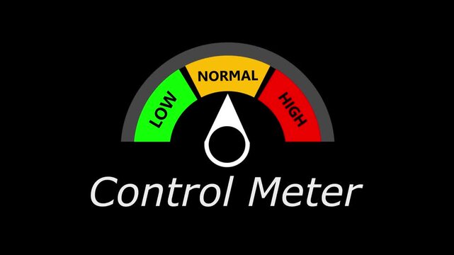 Animated  meter showing movement from low to high level, national security threat gauge animation for news graphics black background