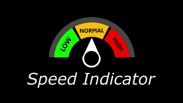 Animated  meter showing movement from low to high level, national security threat gauge animation for news graphics black background