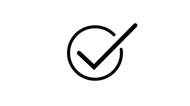 Chick mark animation on circle. tick mark symbol ok button animated on white background.on a black background,with video animation.