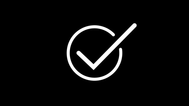 Chick mark animation on circle. tick mark symbol ok button animated on black background.on a black background,with video animation.
