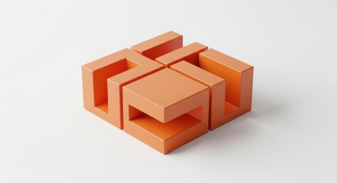 Orange 3d puzzle blocks on white surface