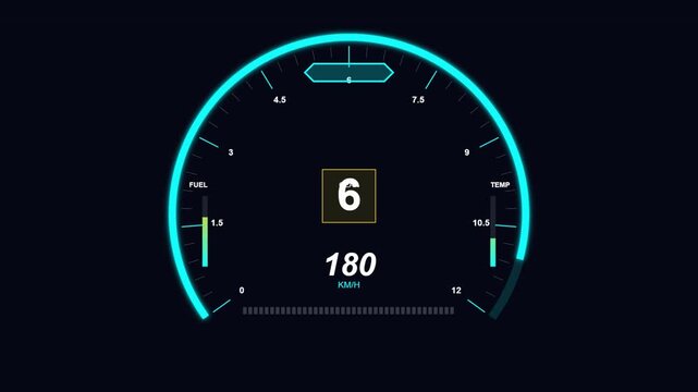 Digital Car Dashboard Interface Showing Speed Increasing and Gear Change