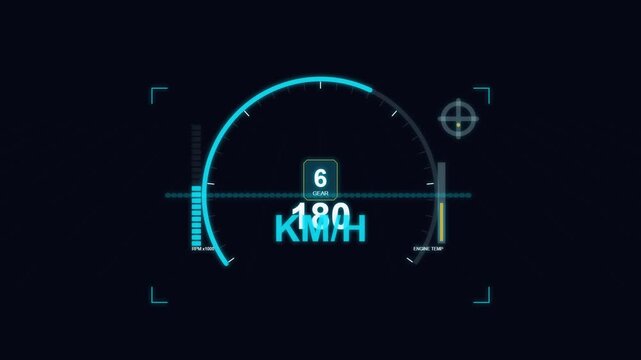 Digital Speedometer HUD Display Showing Rapid Acceleration and Gear Shifts