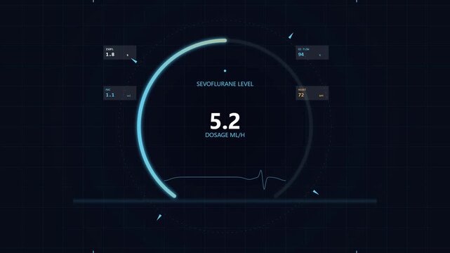 Medical digital monitor screen displaying anesthesia sevoflurane dosage