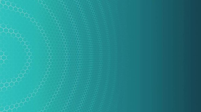 Futuristic circular hexagon mesh expanding on a turquoise background, seamless looping abstract motion graphics for tech events and data science visualizers.