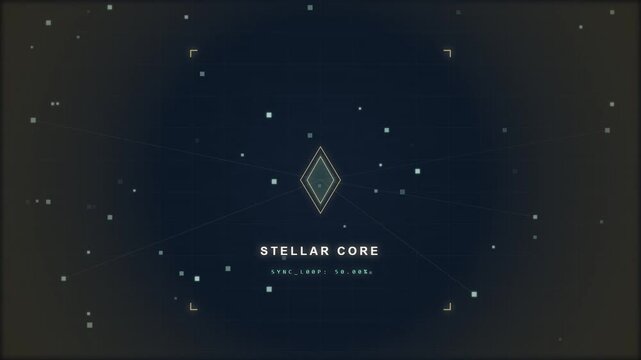Futuristic stellar core digital interface with rotating geometric shapes