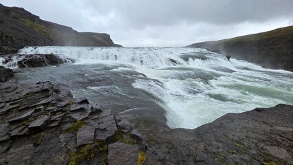 Fototapeta premium Gullfoss Waterfall and Golden Canyon Landscape in Iceland