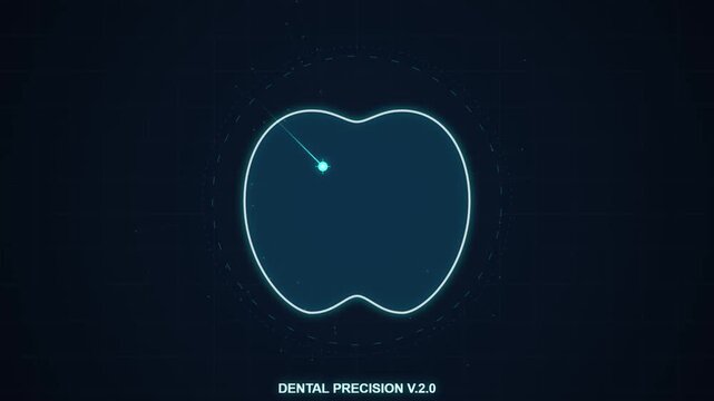 Dental digital tooth anatomy scan interface with glowing circular radar