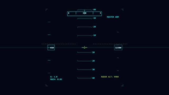 Digital Aircraft Heads Up Display HUD Interface Showing Flight Data
