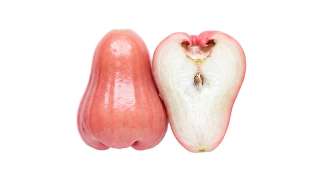 wax apple, java apple ou water apple on a transparent background, showcasing its vibrant pink and white colors Typical brazilian food,