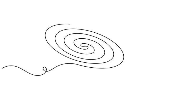 Oval spiral vortex icon sign motion graphic continuous one line drawing on white background minimalist single art cosmic whirlpool and galaxy symbol animation video