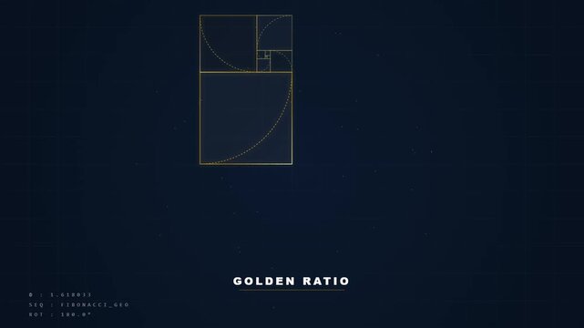 Golden Ratio spiral diagram animation rotating on a dark background