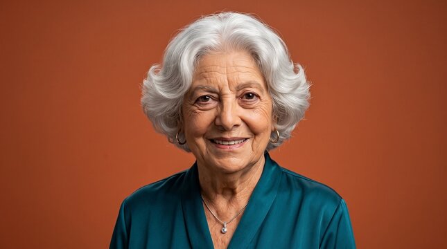 Senior Woman Smiling Against Orange Background Portrait
