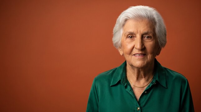 Senior Woman Smiling Against Orange Background