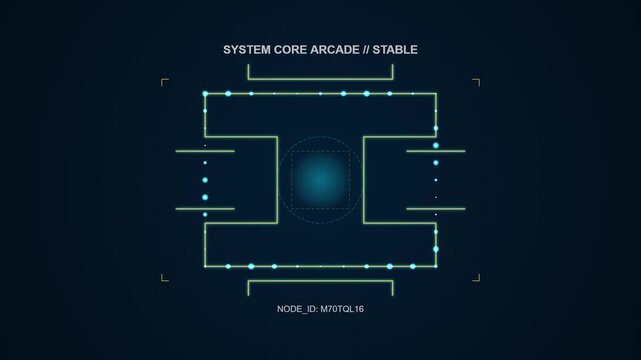 Abstract digital futuristic interface showing a revolving data node
