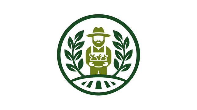 Green logo of a farmer with plants.