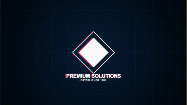 Digital glitch corporate logo reveal with geometric diamond animation