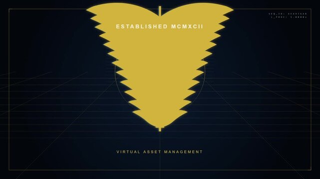 Digital motion graphic of a golden leaf emblem for virtual asset management