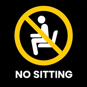 No sitting prohibition sign with person icon on black background
