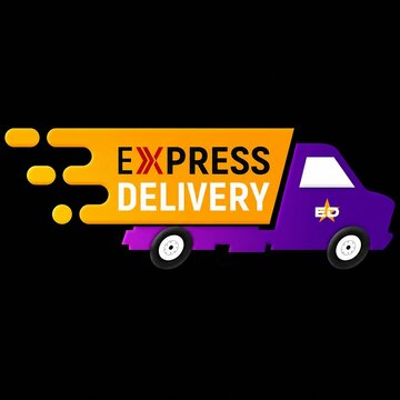 Express delivery truck with speed effect and orange background