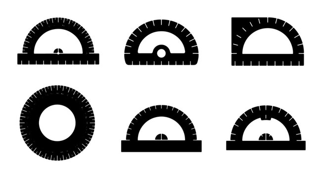 Geometric Measuring Tools Set, Protractor Collection, Ruler Icons, Math Instruments, Education Graphics