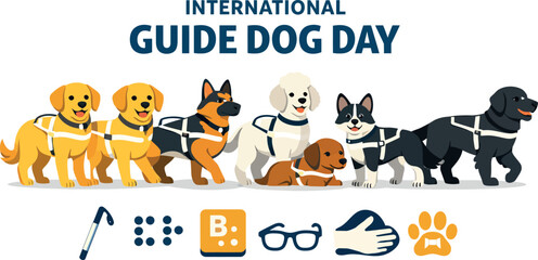 Fototapeta premium Guide Dog Day Celebration: Honoring Service Animals And Blind Accessibility Support Vector Illustration