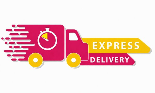 Express delivery truck with speed timer and moving speed lines illustration
