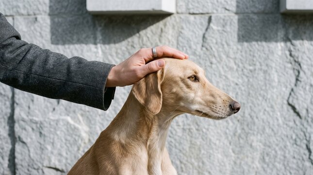 Hand Petting Golden Labrador Dog Outdoors