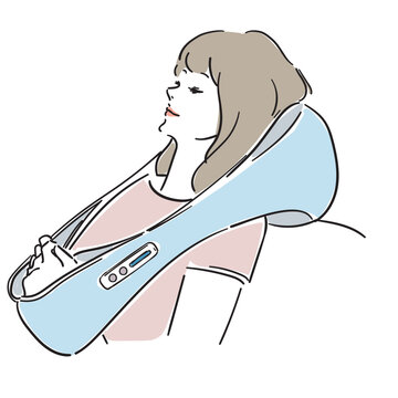肩凝りのセルフケアをする大人の女性