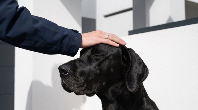 Person Petting Black Dog Outdoors