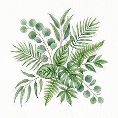 Fototapeta premium Premium Botanical Watercolor Green Leaves Collection Hand-Painted Illustration 