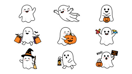 Fototapeta premium Cute Ghost Halloween Stickers