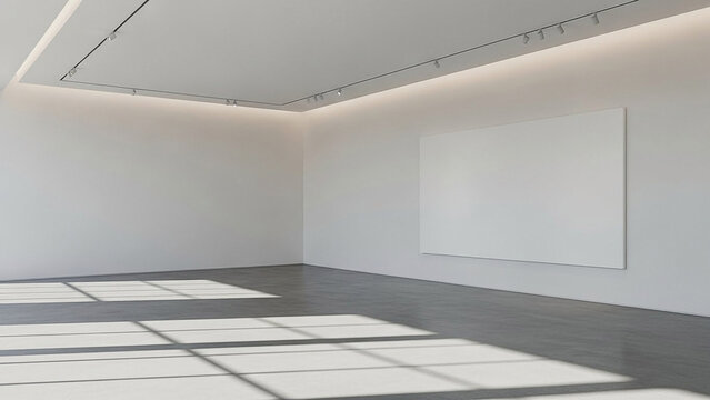Modern Art Gallery Interior with Large White Canvas and Track Lighting