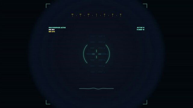 Futuristic Digital Night Vision HUD Interface with Targeting Crosshairs
