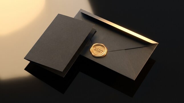 Gold 2027 Seal on Black Lacquer Premium Greeting Stationery