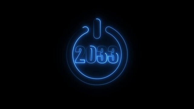 Happy New Year 2033 startup concept with glowing neon power icon loop