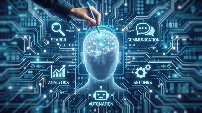 Artificial intelligence network data analysis connectivity and future technologies concept