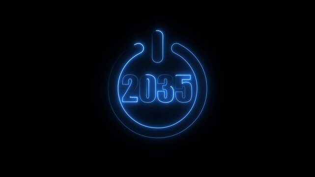 Happy New Year 2035 startup concept with glowing neon power icon loop