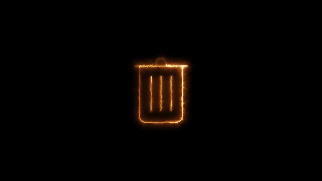 Fiery trash can icon loop animation on black background